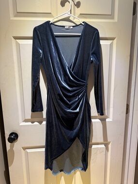 Ruched Velvet Wrap Dress in Navy